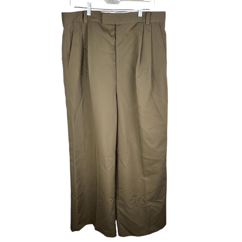 ZARA NEW WOMAN HIGHWAIST WIDE-LEG PLEATED TROUSERS PANT Green XL